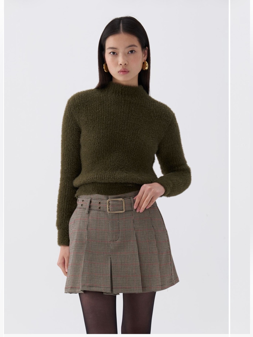 Nocturne Belted Pleated Mini Skirt Plaid Medium NWT